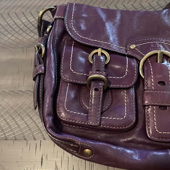 Coach Purple Double Buckle Leather Purse, Purple with Gold Hardware - Picture 10 of 11